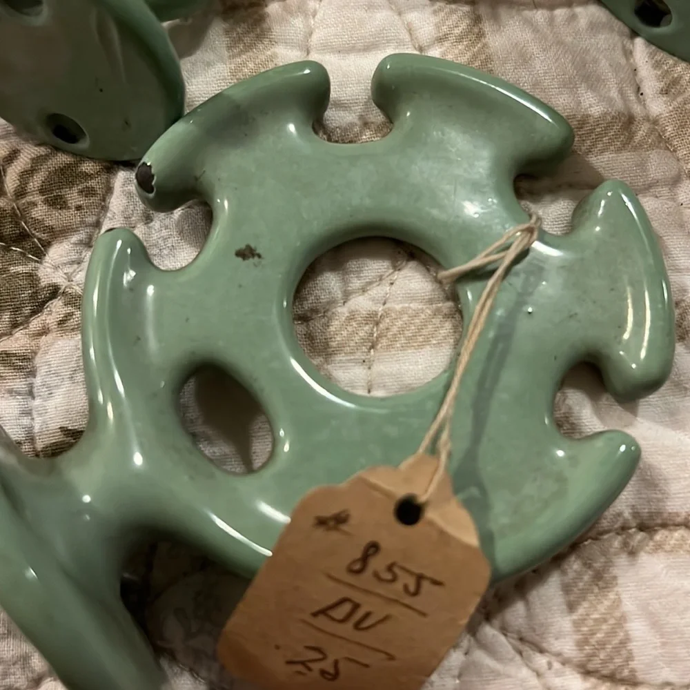 Lot Antique green porcelain cast iron bathroom soap holder hooks toothbrush more